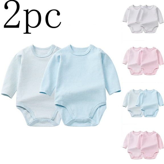 2 Pack Romper For Toddler Long Sleeve Crew Neck Button Down One Piece Onesies Cotton Comfy Soft Jumpsuit (18 Months, Light Blue)