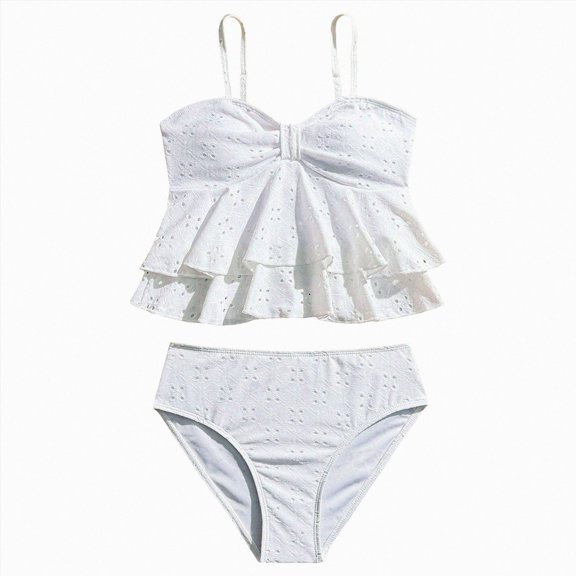 Ymyiu Baby Girls' Swimwear Girls Two Piece Swimsuit Kids Bathing Suits Swimwear Surf Beach Summer Swimming Tankini Set Size 9-10 Years (White,9-10 Years)