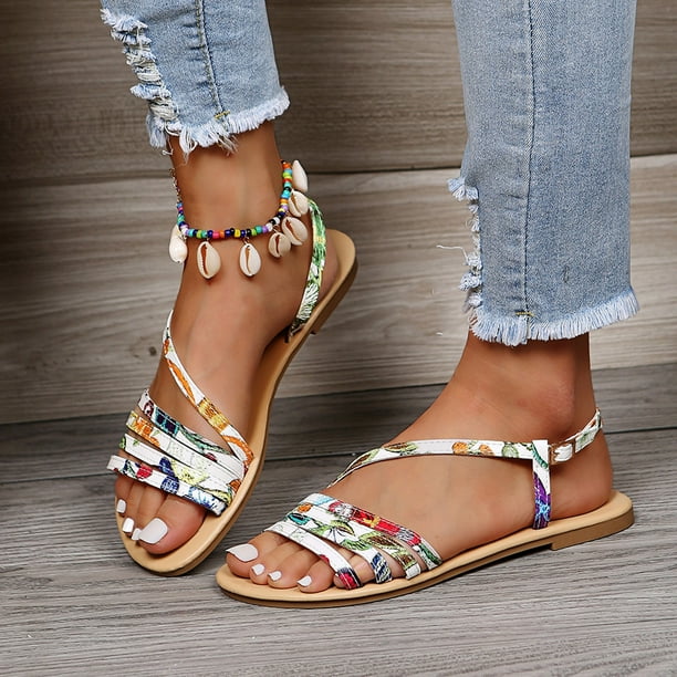 Sandalias planas romanas con estampado de flores de leopardo minimalistas a la moda para mujer Wmkox8yii shjk7379