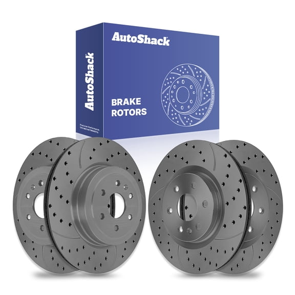 AutoShack Front Vented & Rear Vented Drilled & Slotted Coated Brake Rotors Black Matte Finish 4-PC Set Replacement for 2010-2016 Cadillac SRX 2011 Saab 9-4X BlackShield