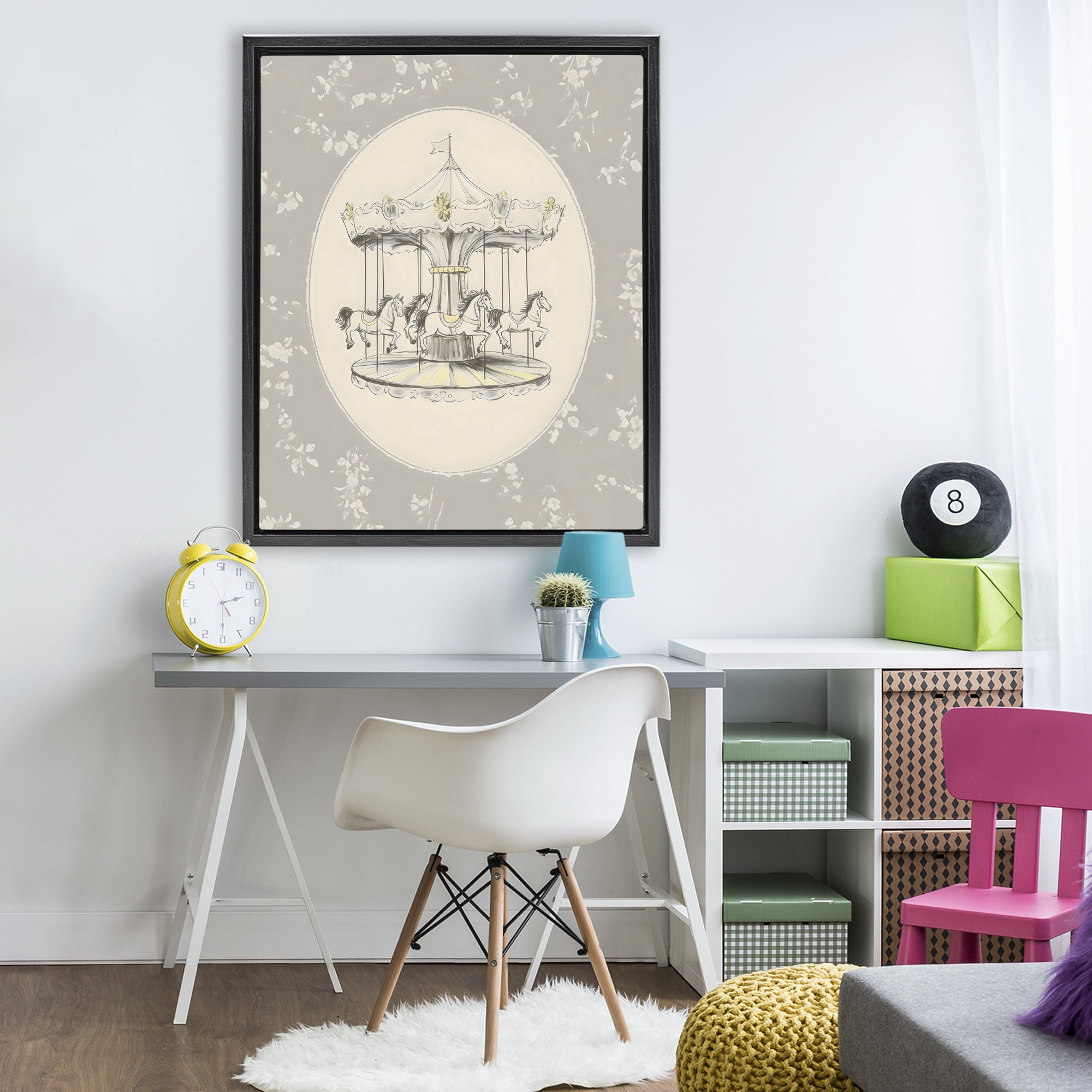 Stupell Industries Gentle Floral Carousel Black Framed Floater Canvas Wall Art, design by Arlington Prints
