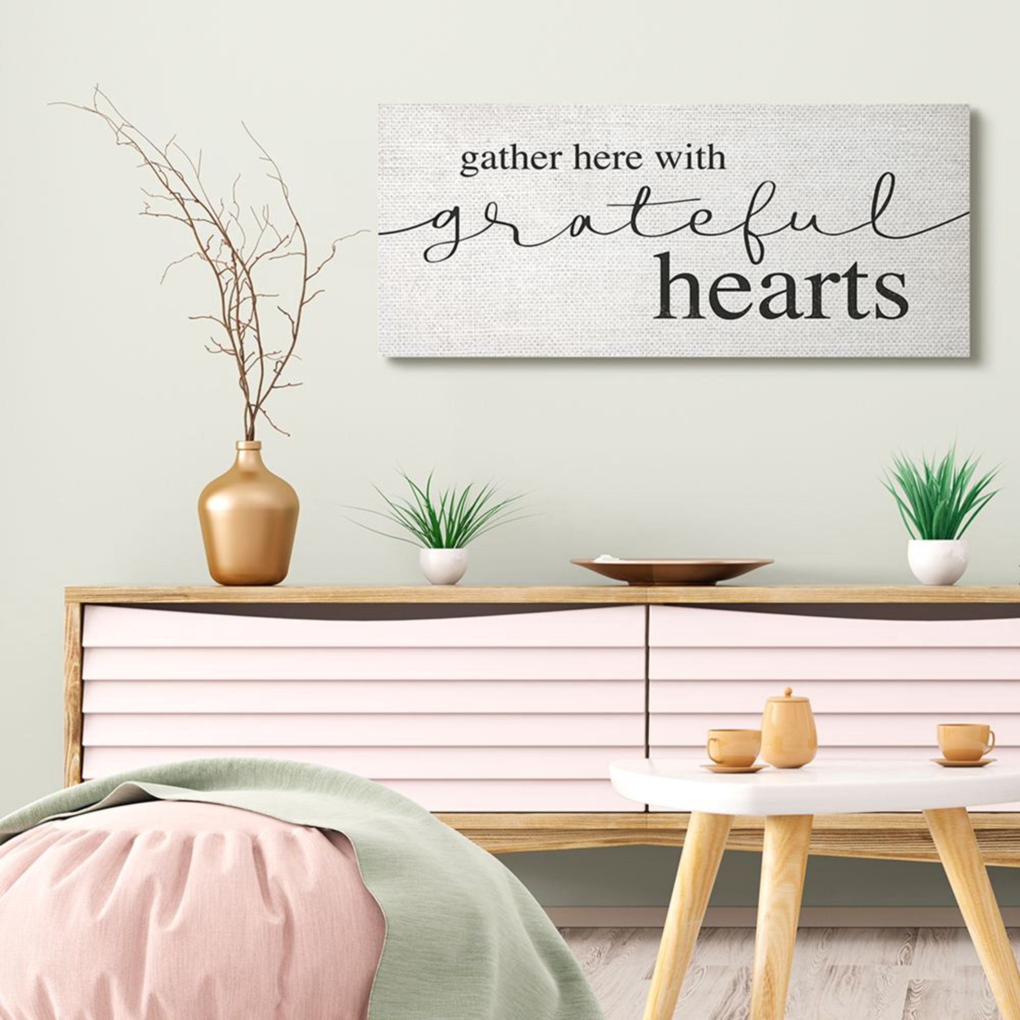 Stupell Industries Gather Grateful Hearts Phrase Charming Home Design Design by Daphne Polselli, 17" x 40"