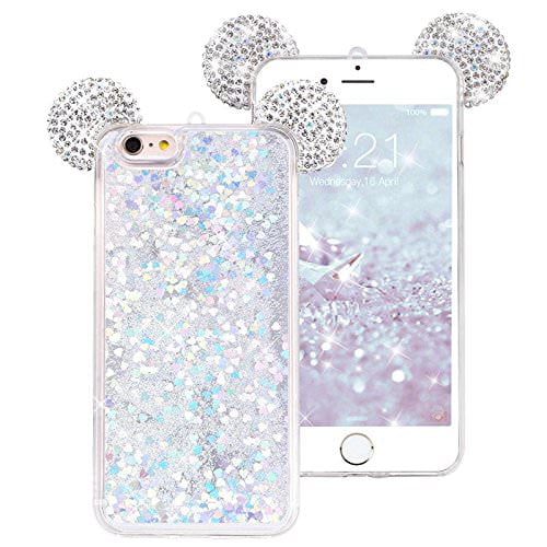 iPhone 5 iPhone 5s iPhone SE 3D Holographic Silver Mickey Ears Waterfall Liquid Case -