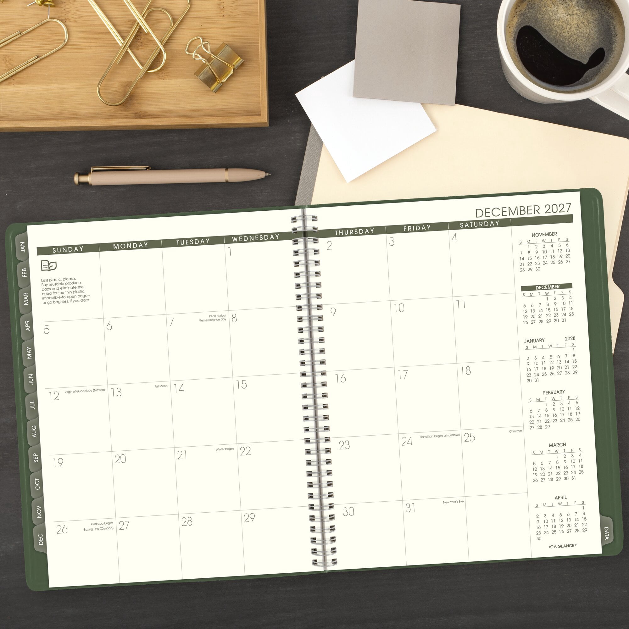 AT-A-GLANCE Recycled 2027 Weekly Monthly Appointment Book Planner Green Large 8