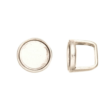 - Flat Back Round Cabochons Setting Licorice Beads Fits 10x8mm Licorice Leather - Antique Silver Plated