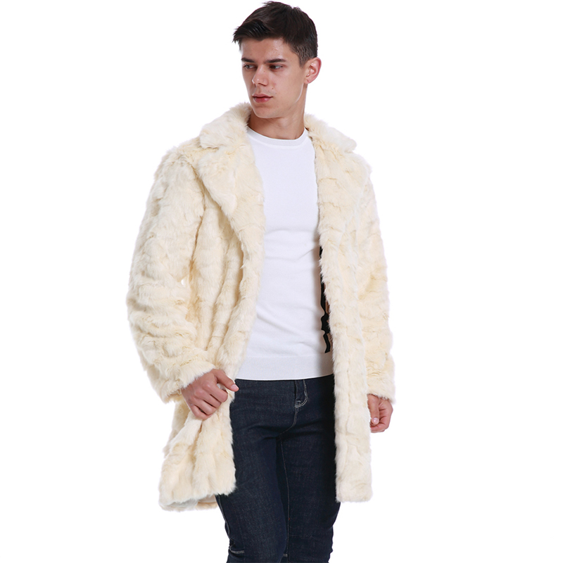 Winter Men Faux Fur Coat Notched Collar 