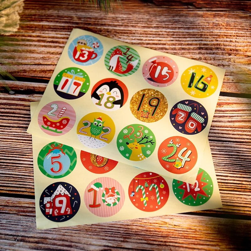 Pegatinas De Navidad Para Tarjetas Y Calendario De Adviento - Números 1-24 Etiquetas Sellado Decorativas