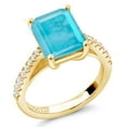 thumbnail image 2 of Gem Stone King 2.56 Ct Green Turquoise White Created Sapphire 18K Yellow Gold Plated Silver Ring, 2 of 6