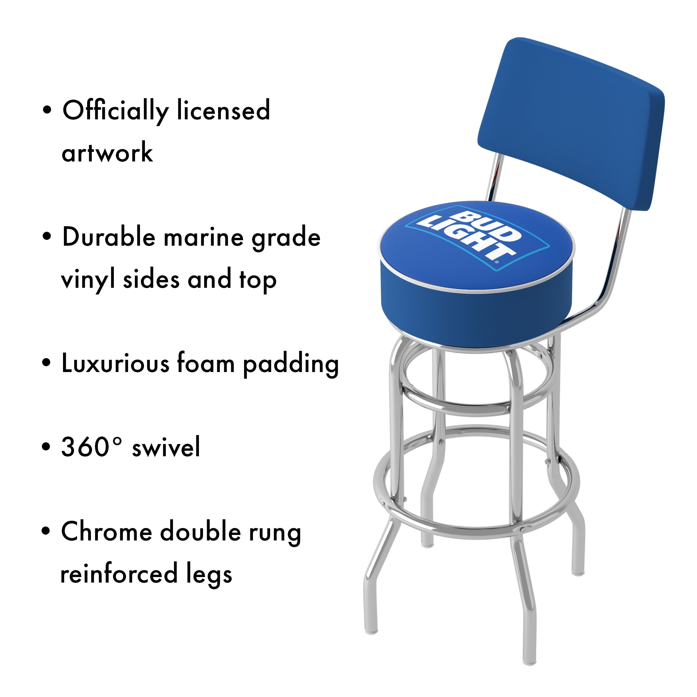 Trademark Gameroom Bud Light Blue Bar Stool with Back Rest