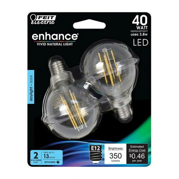Feit Electric 3910643 Enhance 3.8W G16.5 Filament LED Bulb, 350 Lumens - Daylight