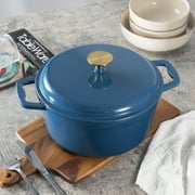 The Mainstays 4.75QT Non-Stick Cast Iron Enamel Pot, Blue, Easy Cleaning