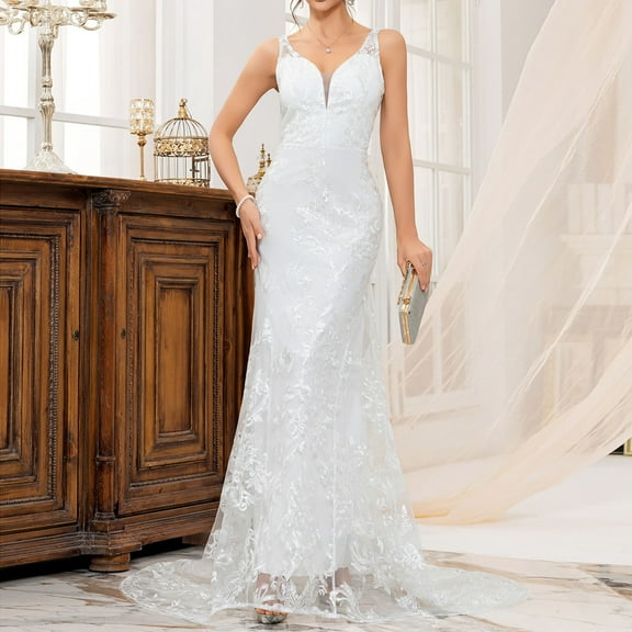 Umbreon White Wedding Guest Dresses for Women Sleeve Less V Neck Maxi Dress Solid Color Lace Slit Ruched Formal Evening Gowns Beach Dress