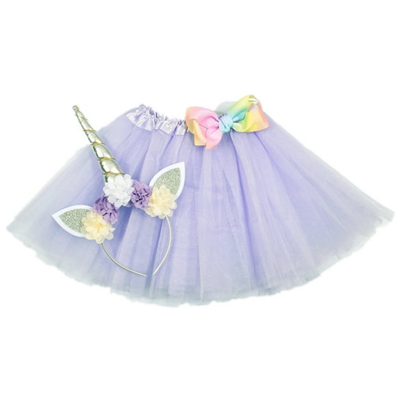 EeaseMX 1 juego de vestido de tutú y diadema para niños, kit de falda de tutú y sombrero de unicornio para fiesta de cumpleaños infantil (lavanda)