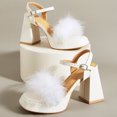 thumbnail image 5 of Pmoiste Heels for Women Faux Fur Platform Chunky Sandals Open Toe Fuzzy Sexy Dress Heel Sandal Ankle Strap Party Wedding Shoes White Size 10, 5 of 10