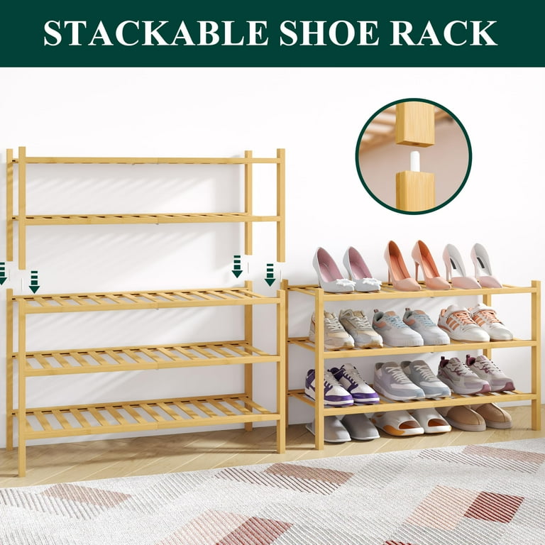 decorUhome Bamboo 3 Tier Shoe Rack for Closet, Entryway & Hallway