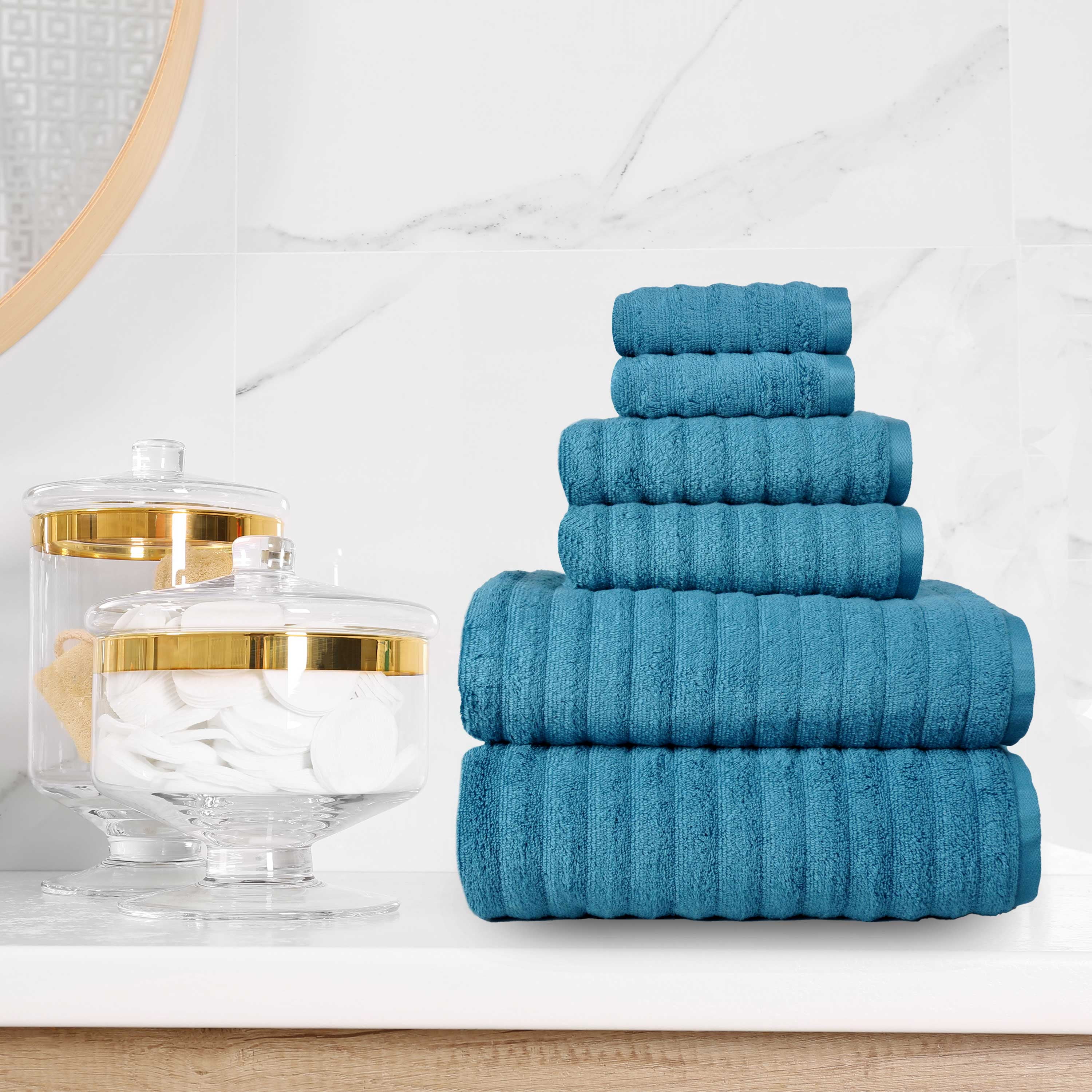 Mainstays Performance Textured 6-Piece Bath Towel Set - Coolwater