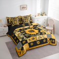 thumbnail image 3 of Manfei Rustic Sunflower Floral Twin Bedding Sets 7-Piece, Vintage Patchwork Bedding Comforter Set, Black Gold Buffalo Reversible Sheet Sets, Breathable Home Decor, 3 of 7