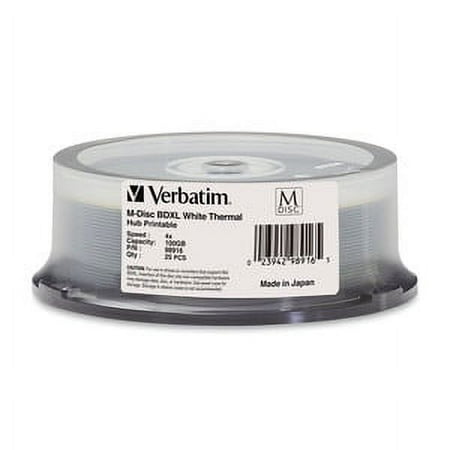 UPC: 0023942989165 | Verbatim M-disc – 25 X M-disc Bdxl – 100 Gb 4x – White – Printable Inner Hub Wide Thermal Printable Surface – Spindle