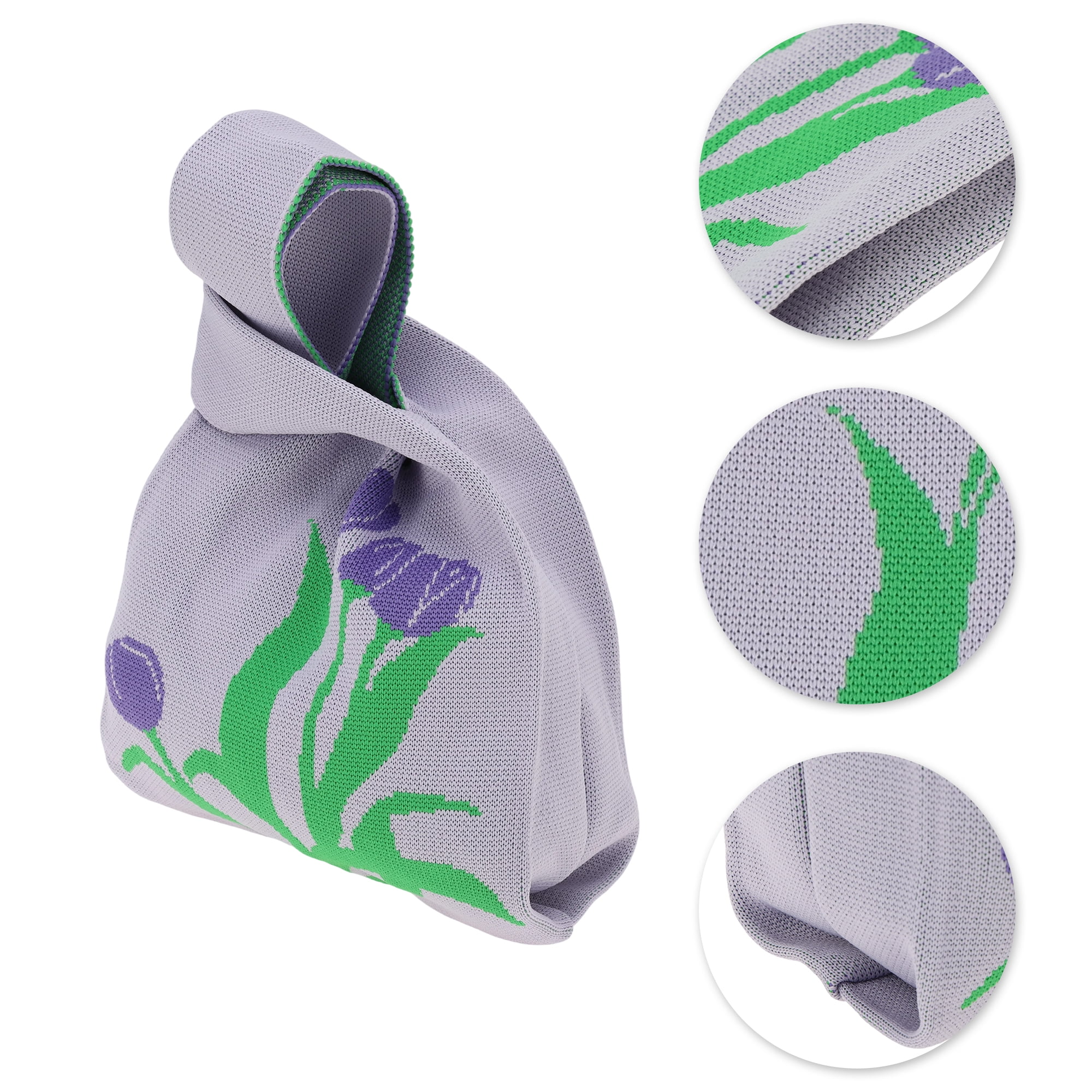 Unique Bargains Stylish Versatile Mini Flowers Knitted Wrist Bag for Women Purple