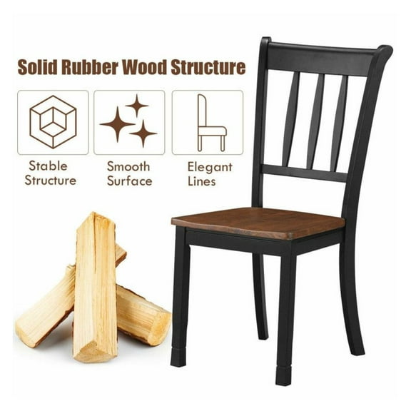 Wood Dining Chairs (2-Pack) - Solid Rubberwood Kitchen Chairs, Spindle Back, Ergonomic Seat, 220lbs Capacity, Black/White, 18" x 21" x 38.5", for Dining Room & Bedroom