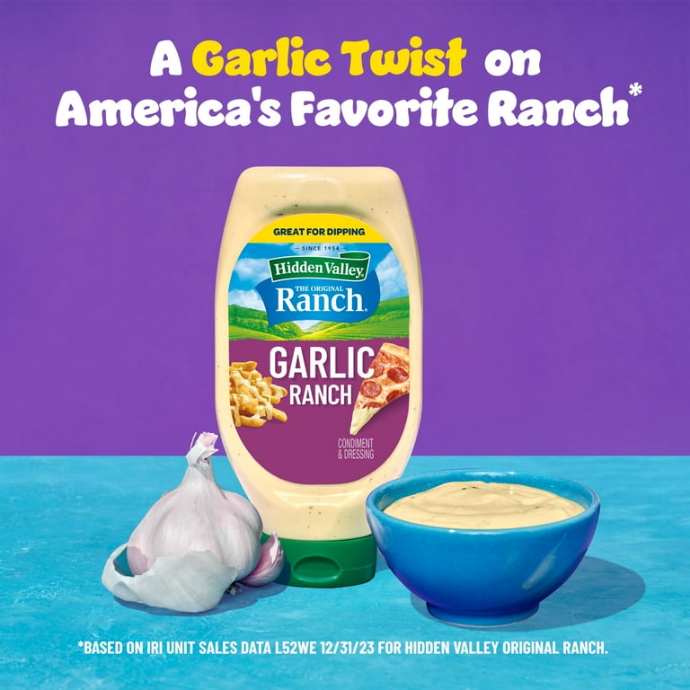 Hidden Valley Garlic Ranch Condiment and Dressing, 20 Fluid Ounce Bottle