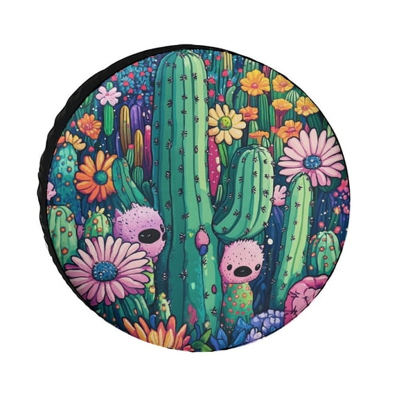 Camper Spare Tire Cover 12inch Watercolor Cactus Summer Protectors Weatherproof Dust-Proof Succulents Plants for Camper Travel Trailer SUV Truck