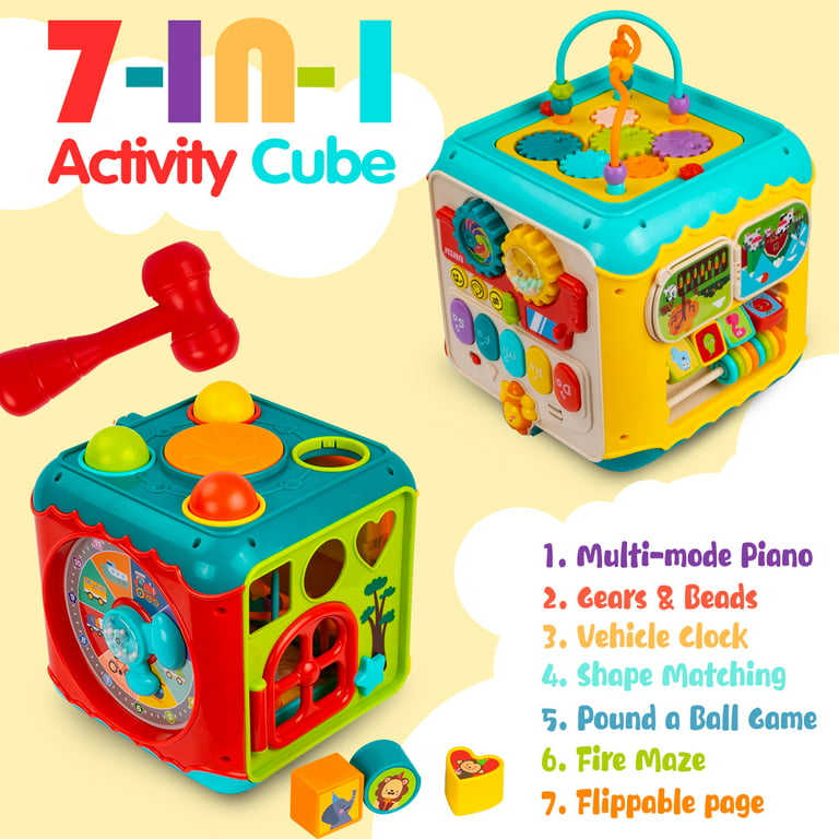 Grand cube d'activité en bois 7 en 1 jeu d' éveil 1 an premier âge éducatif  apprentissage bébé teamson kids ps-t0005 PS-T0005 - Conforama