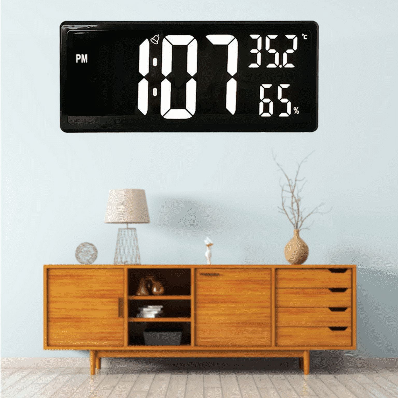 XIHAMA-Large Digital Wall Clock , 14" Battery Operated Alarm Clock with Day, Date & Temperature, Jumbo Display Digital Count Up Down Timer Clock for Seniors, Home, Bedroom Office