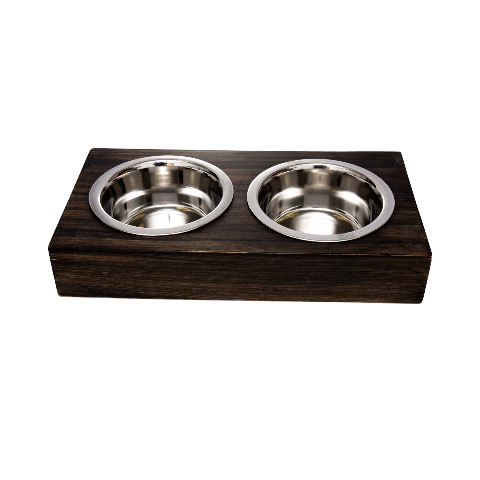 Country Living Elevated Mango Wood Dog Feeder w/ 2 Stainless Steel Bowls (24oz Each)–Brown