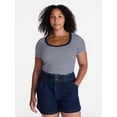 thumbnail image 2 of Time and Tru Women's Ribbed Scoop Neck Tee with Short Sleeves, Sizes XS-XXXL, 2 of 6