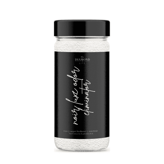 The Diamond Life Home Noir Luxe Carpet Deodorizer Powder Odor Eliminator Sea Salt and Black Plum Scent Pet Safe 15 oz