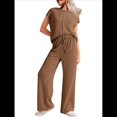 thumbnail image 2 of Conjunto Informal de Dos Piezas de Punto Acanalado para Mujer, Camiseta de Corta y Pantalón , Ideal para el Hogar y para Viajes Marrón XXL, 2 of 6