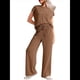 thumbnail image 2 of Conjunto Informal de Dos Piezas de Punto Acanalado para Mujer, Camiseta de Corta y Pantalón , Ideal para el Hogar y para Viajes Marrón S, 2 of 6