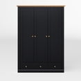 thumbnail image 3 of Modern Wood 3 Doors Armoire Wardrobe Closet with 2 Drawers,70.1" Tall Wooden Wardrobe Cabinet with Hanging Rail and Shelve for Bedroom, Natural +Black, 3 of 8