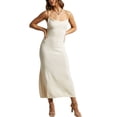 thumbnail image 1 of xiaxaixu Robe Longue d'Été Ajustée pour Femmes Couleur Unie Sans Manches Coupe Basse Robe à Bretelles Spaghetti en Tricot, 1 of 8