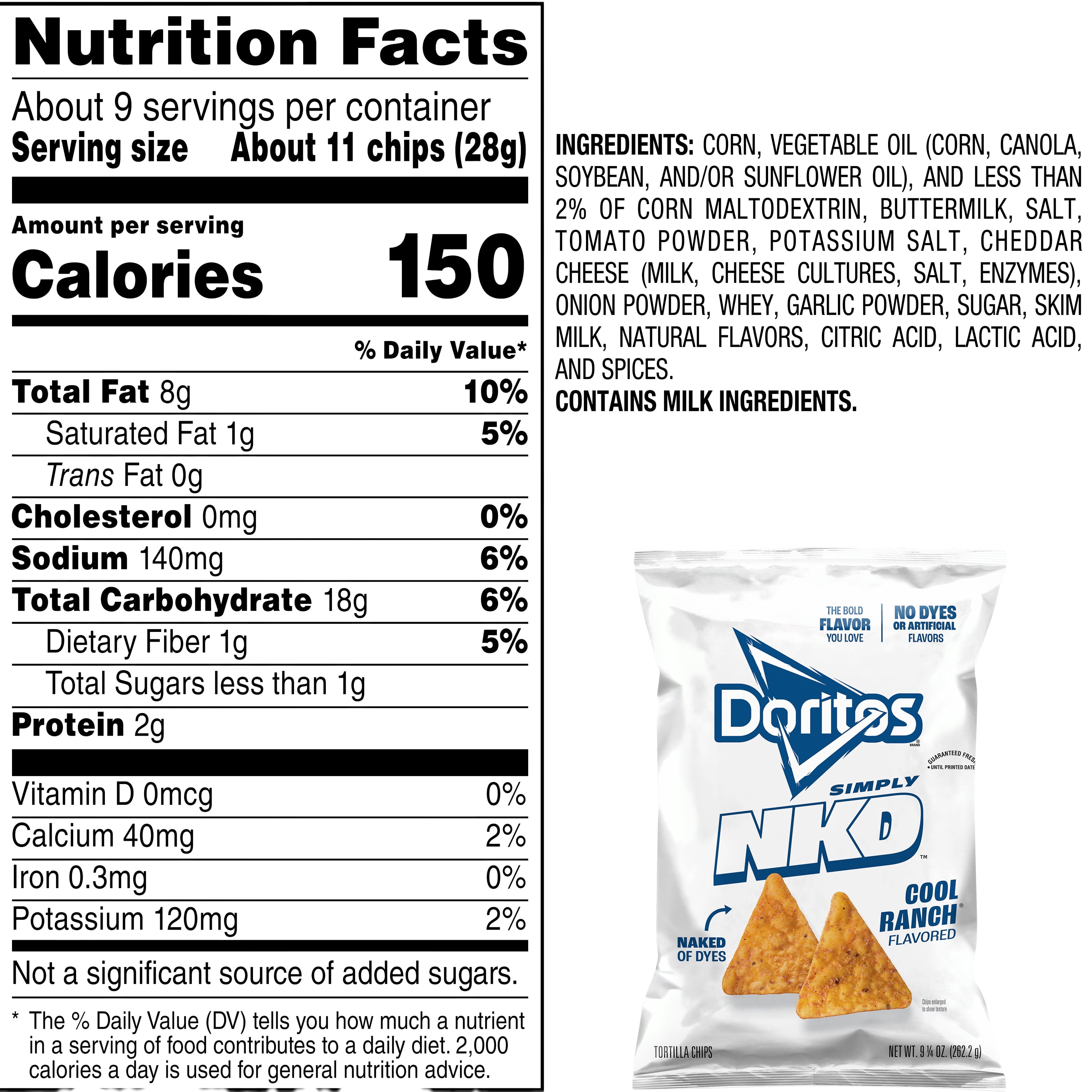 Doritos Simply NKD, No Dyes No Artificial Flavors Cool Ranch Tortilla Chips Bag, 9.25 oz