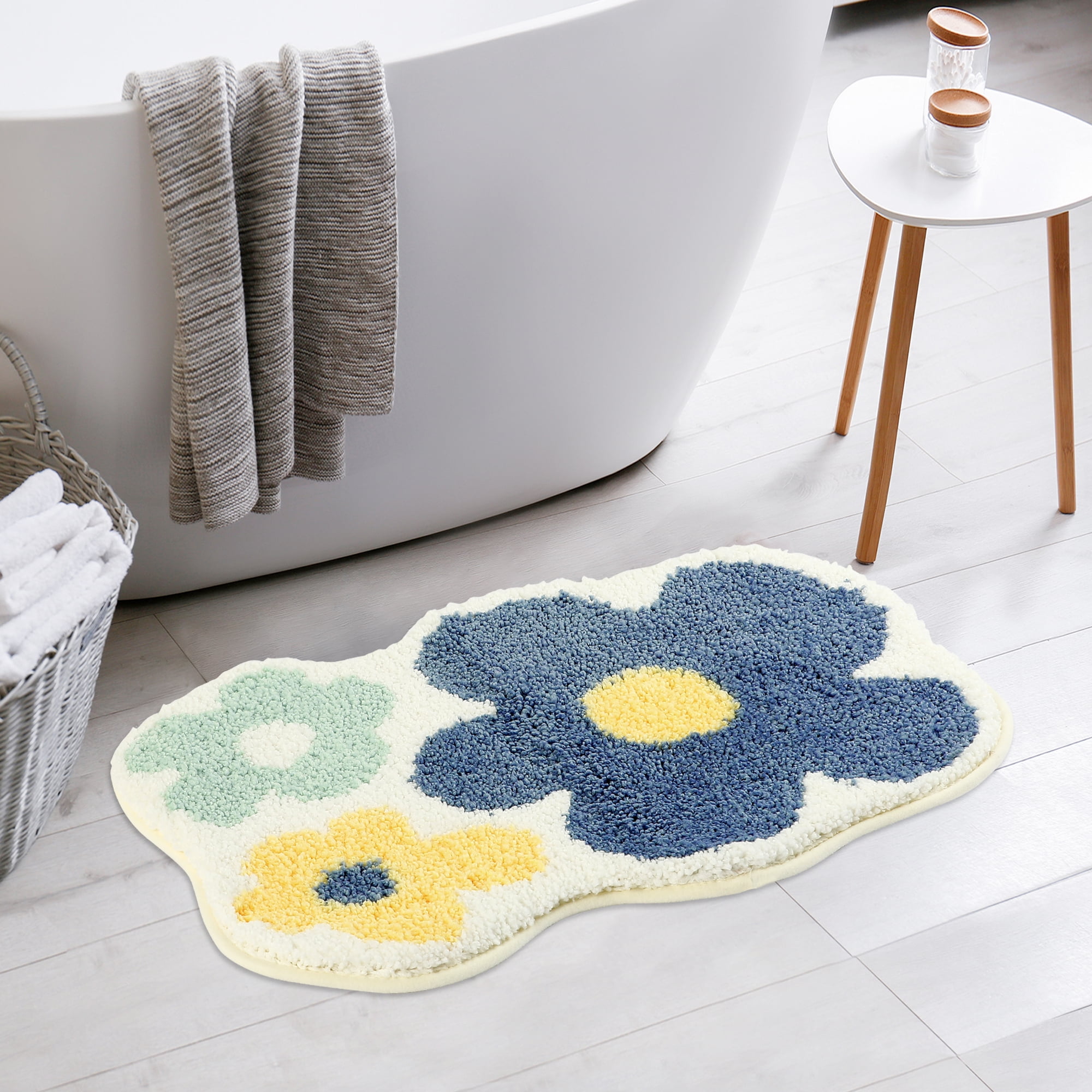 Unique Bargains 2 Pcs Printing Bath Mats Non-Slip Quick Dry Rugs for Bathroom Flower 16" x 24"
