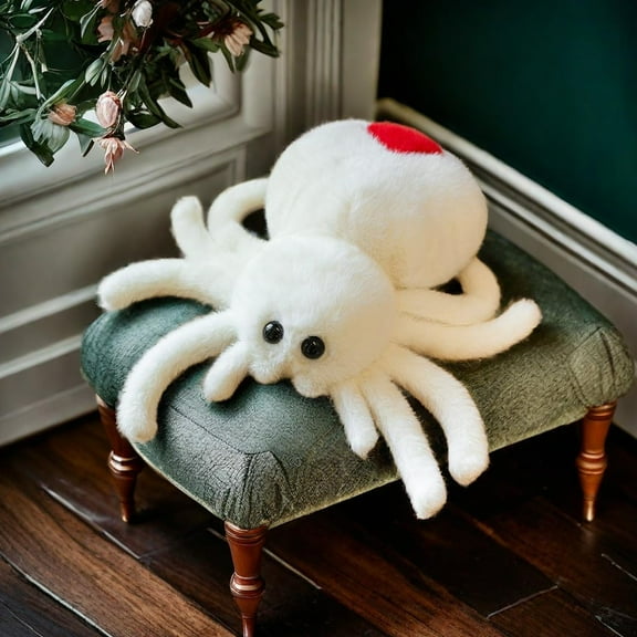 Halloween Spider Plush,Spider Stuffed Animal Toy,Cute Spiders Plushie,9.8inch Huggable Jumping Spiders Toy,Adorable Pillow Doll for Kids Halloween Decor,White