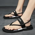 thumbnail image 3 of IUJSOY Men's Thong Sandals Casual Elastic Strap Beach Flats Flip Flops Fashion Summer Shoe Black 7.5, 3 of 9
