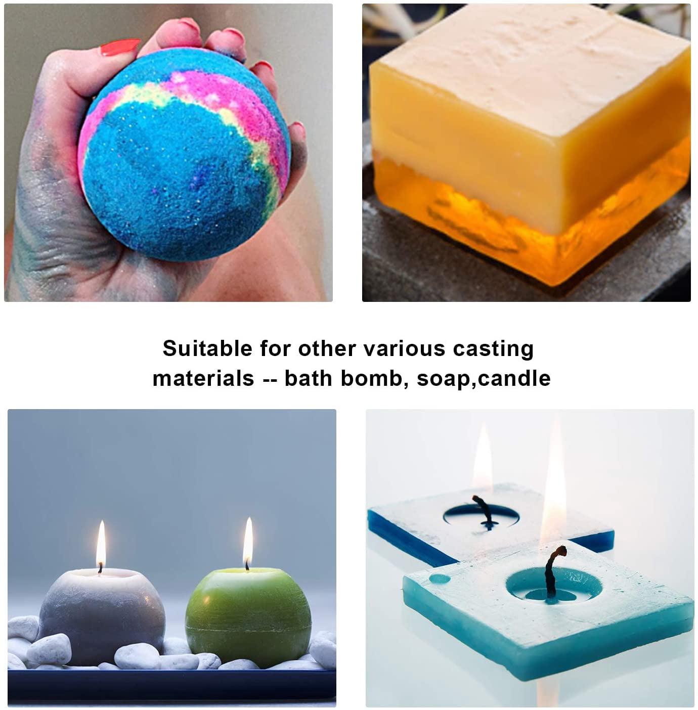 Silicone Resin Molds 5Pcs Resin Casting Molds Including Sphere, Cube, Pyramid, Square, Round with 1 Measuring Cup & 5 Plastic Transfer Pipettes for Resin Epoxy, Candle Wax, Soap, Bowl Mat etc