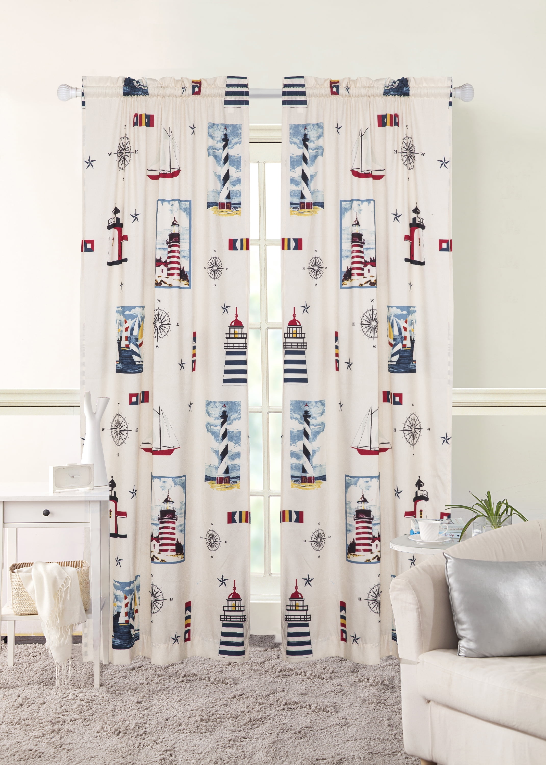 Mainstays To the Lighthouse Nautical Light Filtering Rod Pocket Curtain