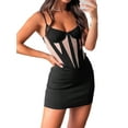 thumbnail image 4 of xiaxaixu Femmes Bodycon Mini Robe, Sans Manches V Cou Spaghetti Sangle Corset Robe Patchwork, 4 of 7