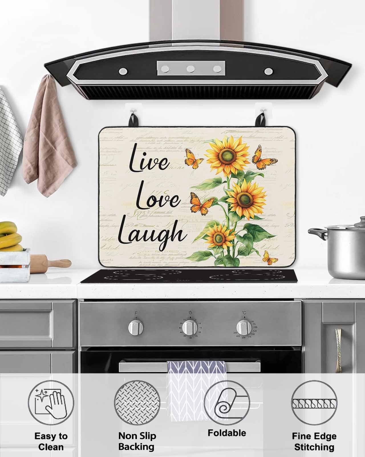 nqOlkjepod Large Induction Cooktop Protector Mat 36"x21", Sunflower Stove Top Covers for Electric Stove, Watercolor Summer Botanical Butterfly Rustic Stove Burner Cover Mats, Glass Top Stove Cover