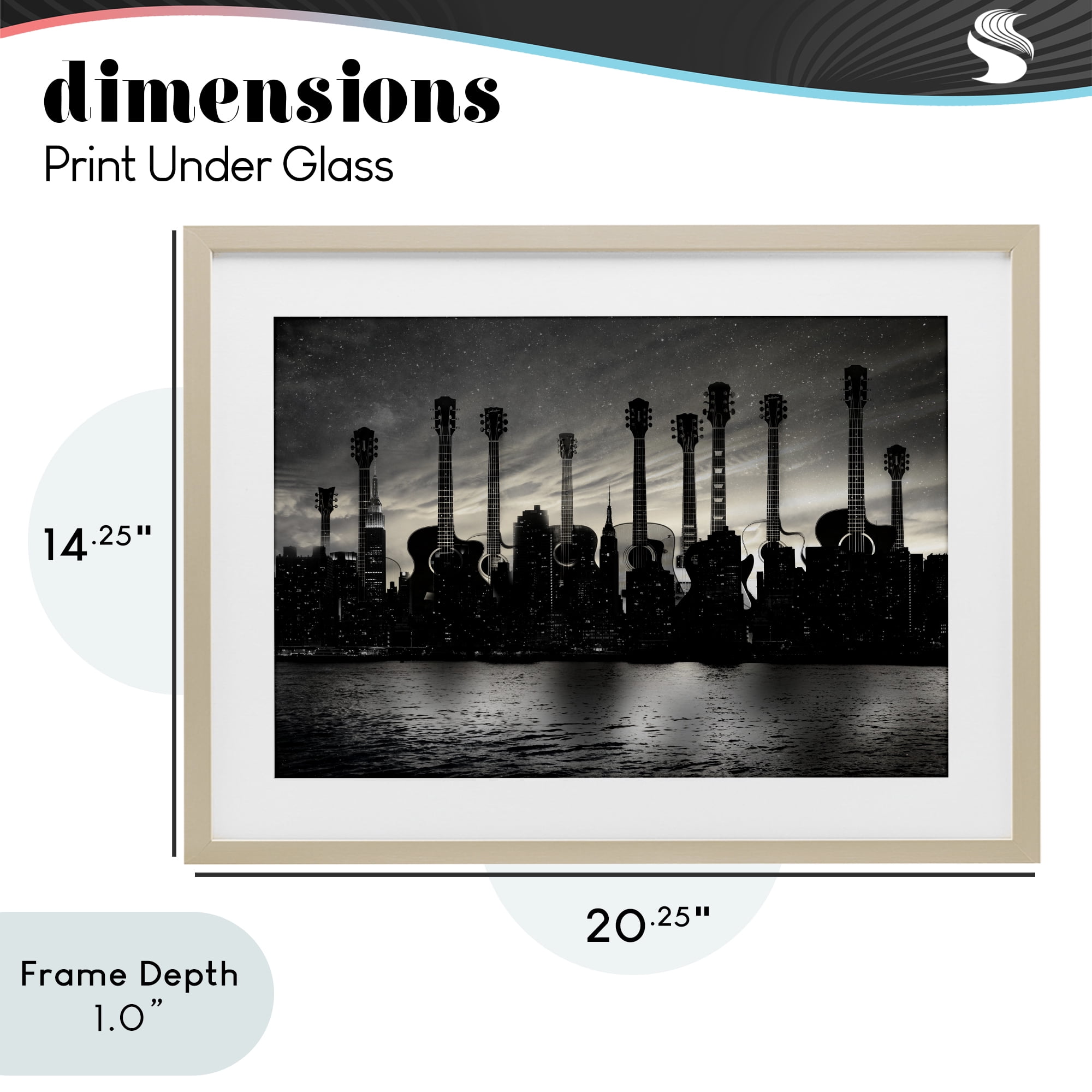 Stupell Industries Guitar Skyline Cityscape Birch Framed Print Under Glass, design by CAD Designs