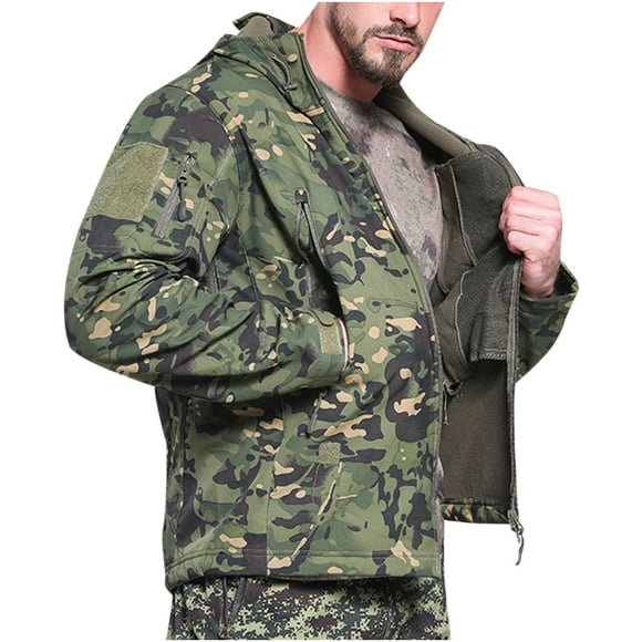 jovati Fleece Mens Jacket Mens Warm Fleece Waterproof Shark Skin Soft Shell Outdoor Jacket Camouflage