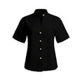 thumbnail image 5 of Linen Shirts for Women Short Sleeve Band Collar V Neck Button Up Summer Blouses Business Casual Office Work Shirts, 5 of 5