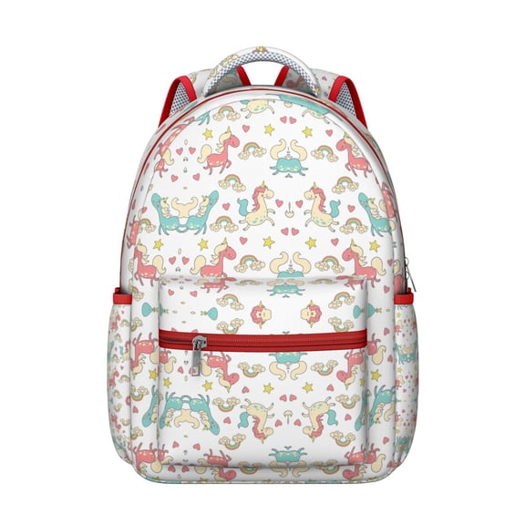 Galaxy stars and rainbow unicorn school backpack, dreamy clouds, moon and mystical animal print, comfy padded straps, great for travel and school
