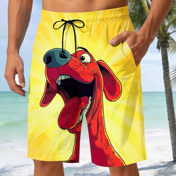 ZRGHAOYLQ Men's Quick Dry Dog Print Swimming Trunks Elastic Drawstring Waist Shorts Lightweight Loose Fit Casual Board Shorts with Pockets