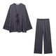 thumbnail image 5 of HH TRAF 2024 Traje de pantalón liso para mujer, elegante camisa ajustada con cuello en V y manga larga con cordones + Pantalones anchos holgados con cintura elástica a la moda, 5 of 5