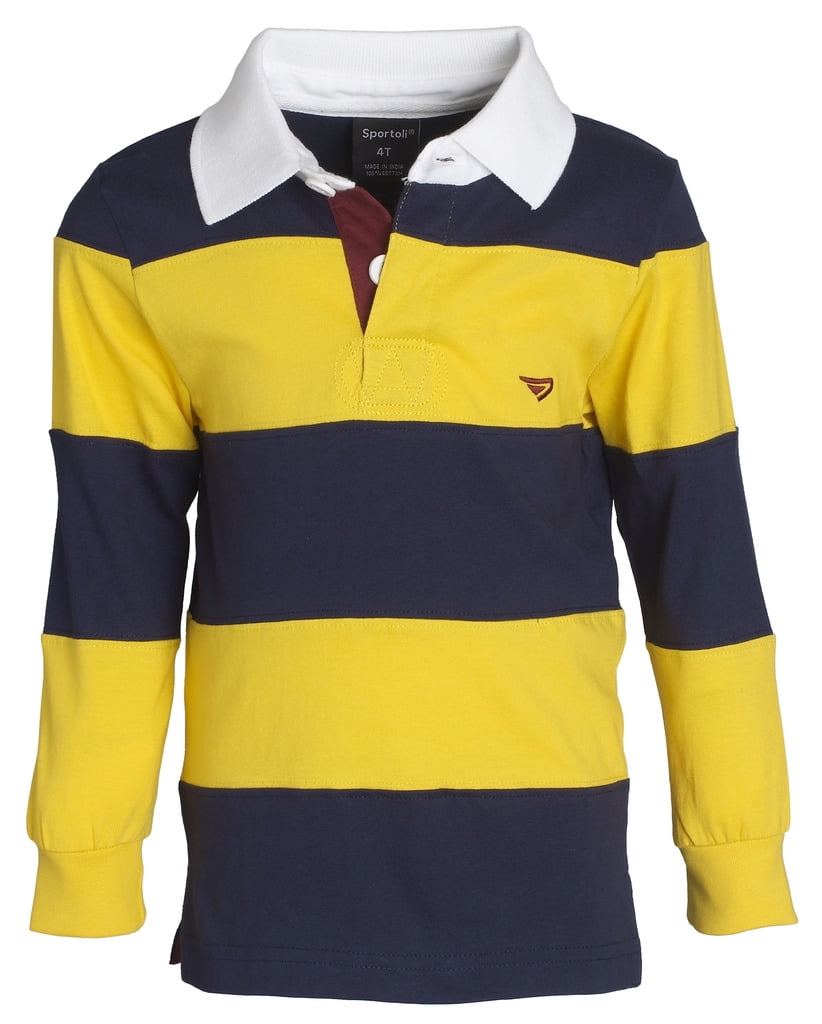 Sportoli® Boys 100% Cotton Wide Striped Long Sleeve Polo Rugby Shirt